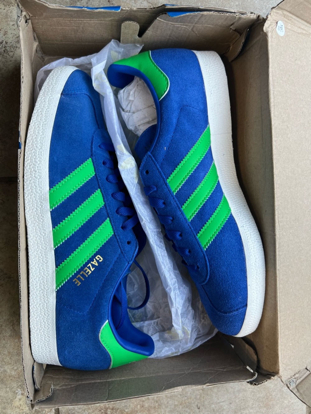 adidas Blue Suede Sneakers with Green Stripes